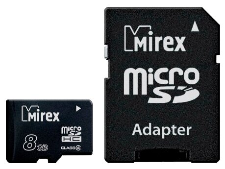 Карта памяти microSDHC Mirex 8 Гб класс 4 - с адаптером SD