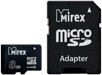 Карта памяти microSDHC с адаптером MIREX 8GB (class 4)