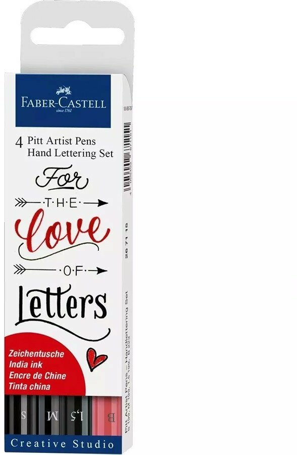 Капиллярная ручка Faber Castell Набор капиллярных ручек Faber-Castell Pitt Artist Pen "Lettering", черный, 4шт. (0.3/0.7/1.5/brush)
