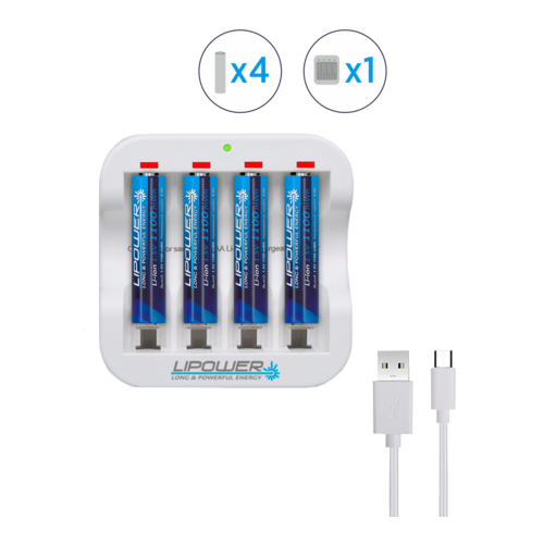 4 Аккумулятора AAA 1.5V, 1100mWh, перезаряжаемые (Зарядное устройство в комплекте)