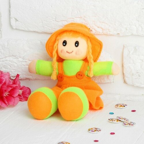 MARU Мягкая игрушка «Кукла с хвостиками», в сарафане, полосатой кофте, цвета микс