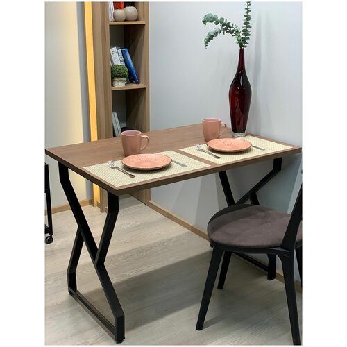 Стол обеденный RUBY VOLT, кухонный стол, нераскладной стол (орех линкольн) 120х65, ножки металл 40х20 ручной работы.