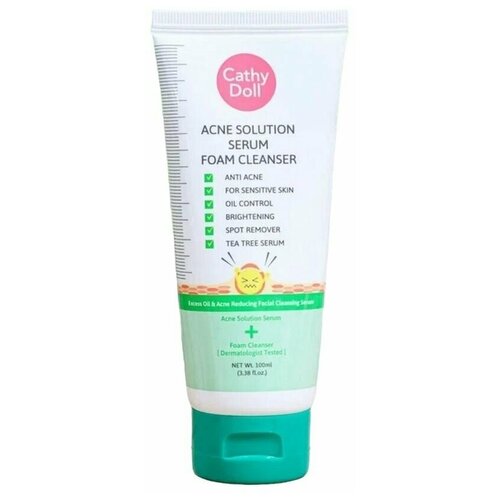Cathy Doll, Очищающая пенка с алое вера против акне, Acne Solution Serum Foam Cleanser, 100 мл