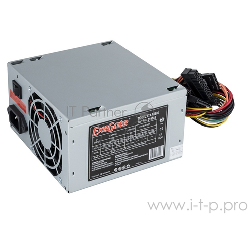 Блок питания 500W ExeGate AB500, ATX, PC, 8cm fan, 24p+4p, 3*SATA, 2*IDE, FDD + кабель 220V в комплекте блок питания exegate uns700 700w кабель 220v серый