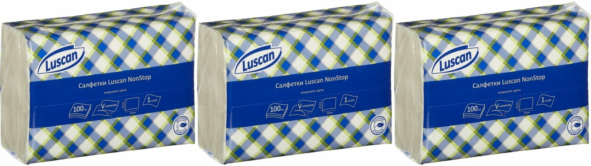 Luscan Салфетки бумажные NonStop 1 слой, белые, 100 л/пач, 3 уп