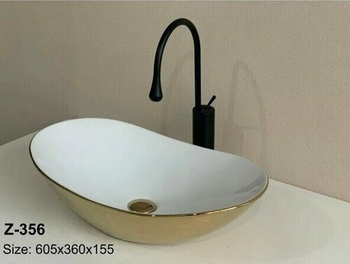 Раковина накладная Zandini Z-356 на столешницу для ванной комнаты без перелива овальная керамическая