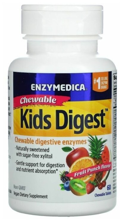 Enzymedica Пищеварение детей жевательные пищеварительные ферменты 60 жевательных таблеток