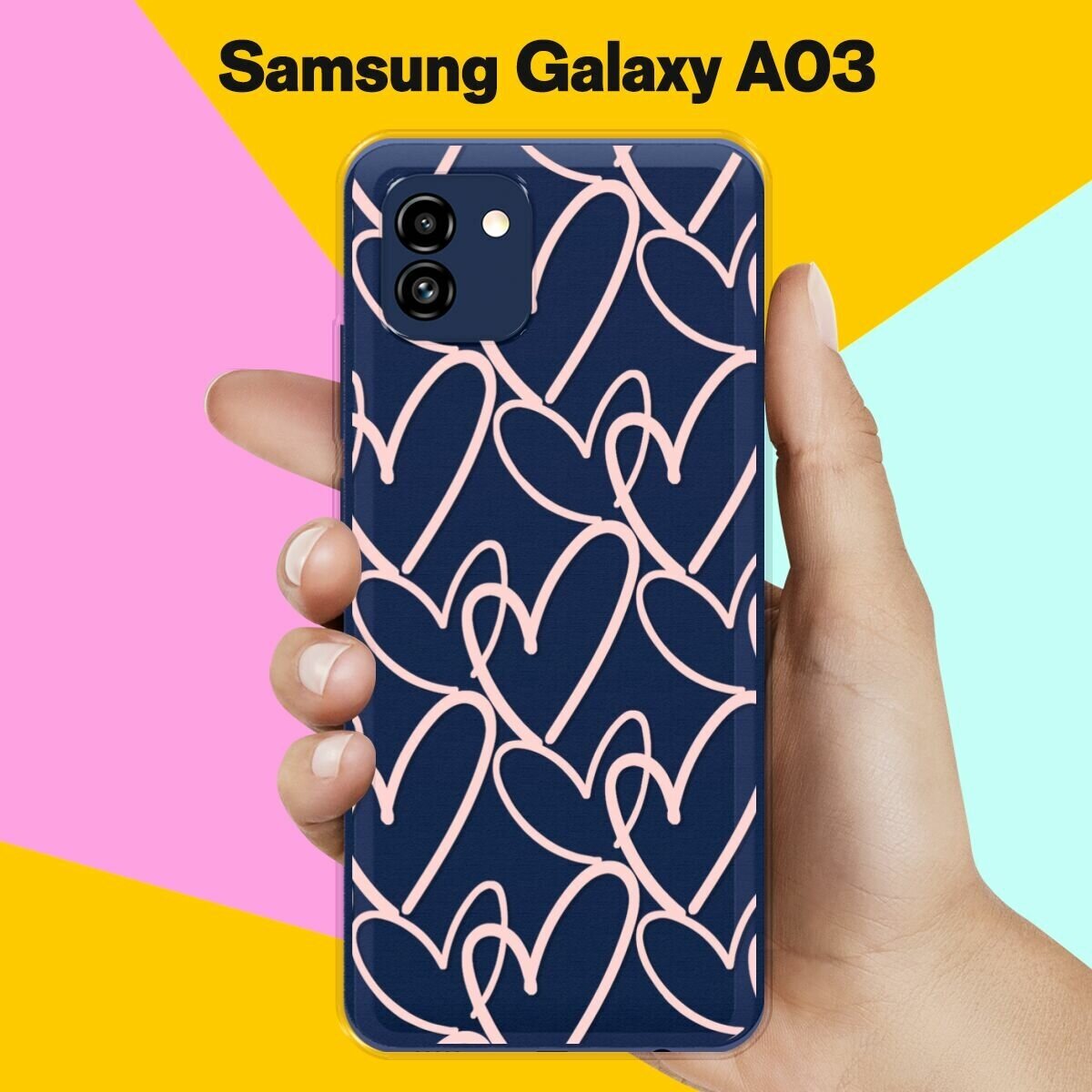 Силиконовый чехол на Samsung Galaxy A03 Розовые сердца / для Самсунг Галакси А03