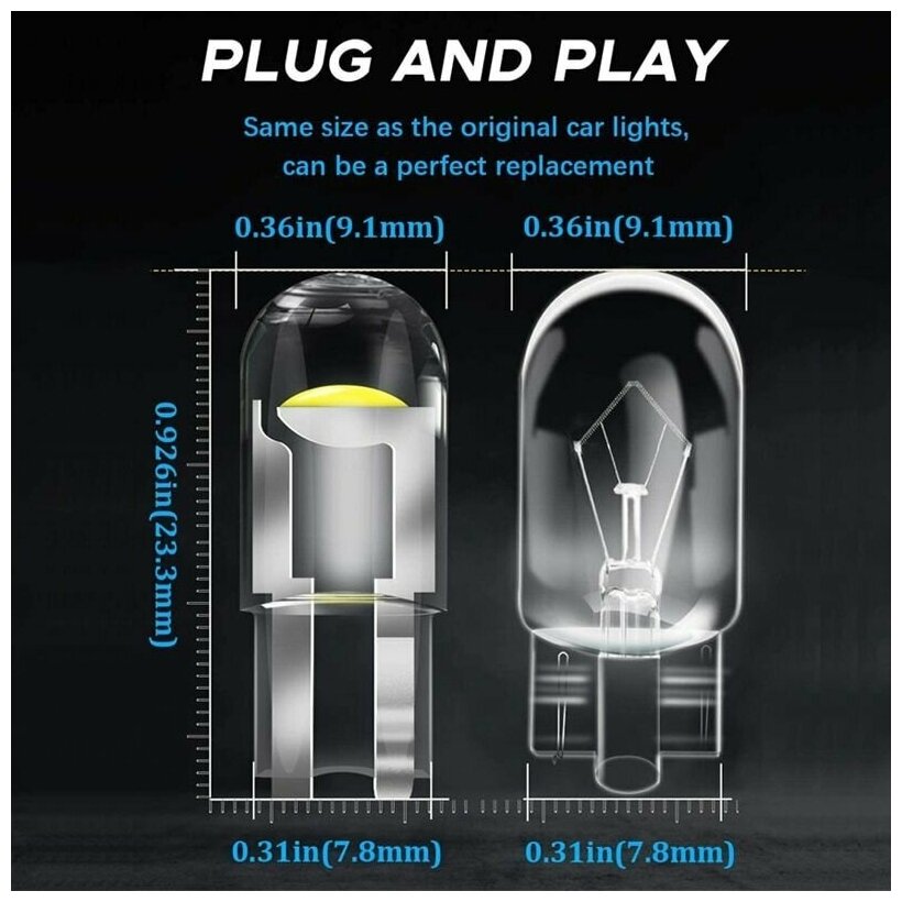 Светодиодная лампа для авто DLED Crystal T10 W5W 5000K белый свет 2 шт, в габариты, подсветку салона/багажника