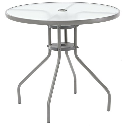 Садовый круглый стол 80х70 см, сталь и стекло, серый