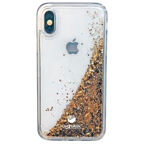 фото Чехол для iPhone X с блестками золотой Сбербанк