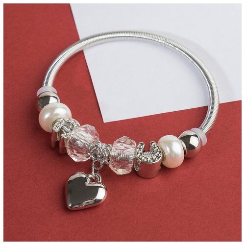 фото Браслет, пластик, 1 шт., диаметр 6.5 см, белый, серебряный