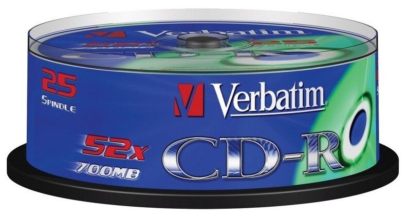 Компакт диск Verbatim CD-R, скорость записи 52x, Extra Protection, 700 мб, 25 шт (43432)