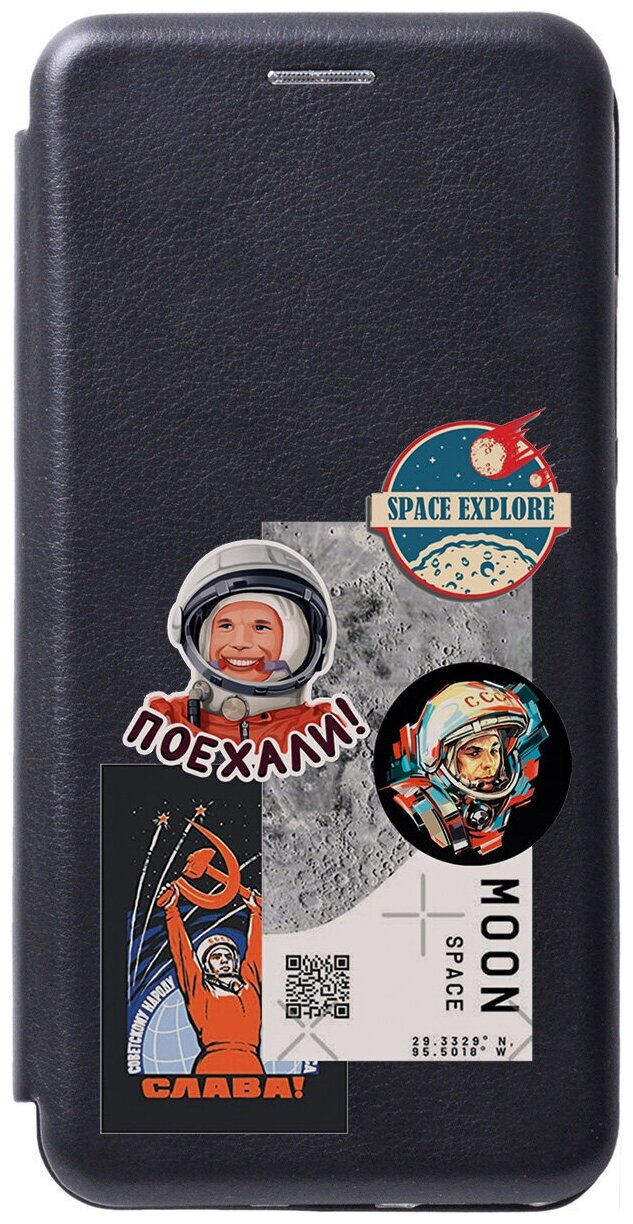 Чехол-книжка Gagarin Stickers на Samsung Galaxy J3 (2016) / Самсунг Джей 3 2016с 3D эффектом черный