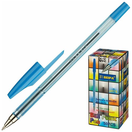 Ручка шариковая неавтоматическая BEIFA AA 927 0,5мм синий Китай, 50 шт.