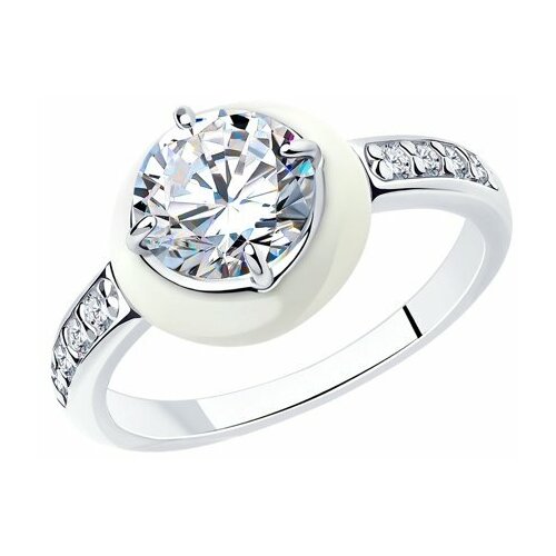 фото Серебряное кольцо sokolov 94012729 с фианитом и эмалью, размер 18 diamant-online