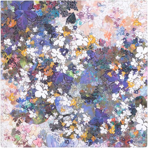 фото Платок павловопосадская платочная мануфактура,76х76 см, фиолетовый, бежевый
