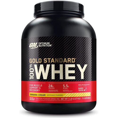 Протеин Optimum Nutrition 100% Whey Gold Standard, 2353 гр., банановый крем протеин optimum nutrition 100% whey gold standard 2353 гр банановый крем