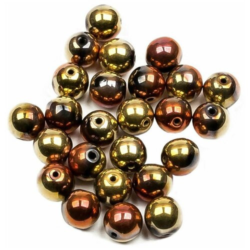 Стеклянные чешские бусины, круглые, Round Beads, 6 мм, цвет Jet California Gold Rush, 25 шт.