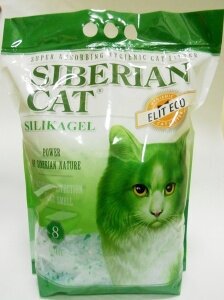 Наполнитель Сибирская Кошка Элитный ЭКО зеленый впитывающий силикагель без запаха 3,6кг 8 л