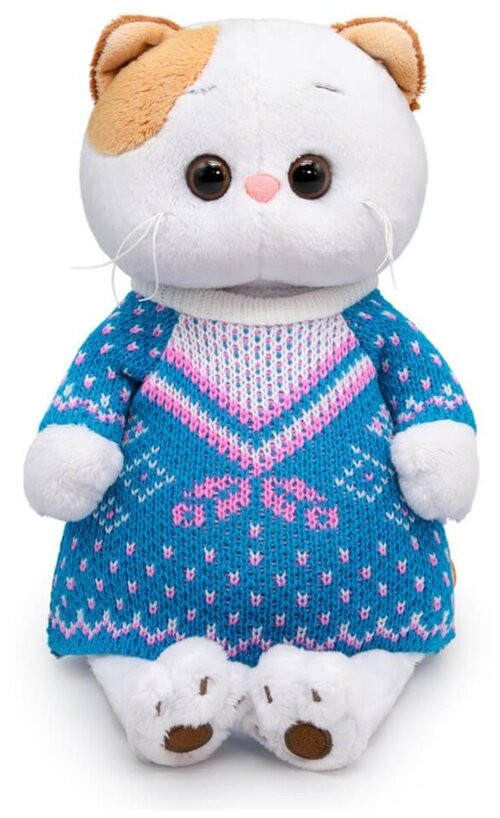 Мягкая игрушка BUDI BASA collection Кошечка Ли-Ли в бирюзовом свитере, 24 см, белый/голубой