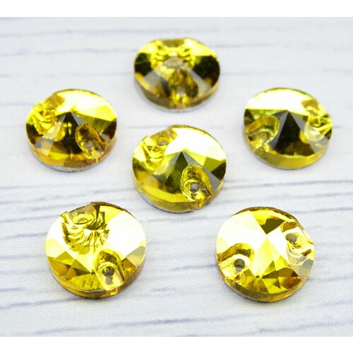 Хрустальные стразы пришивные круглой формы, размер: 10 мм, цвет: Желтый, 10 шт/упак. (РИ002НН10)