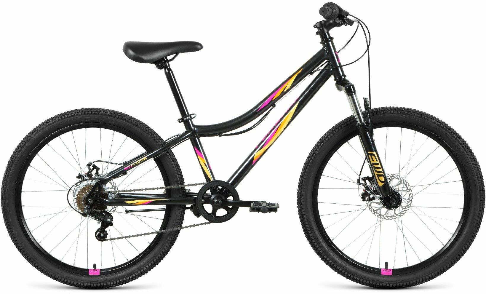 Велосипед 24 FORWARD IRIS 2.0 (DISK) (6-ск.) 2022 (рама 12) черный/розовый