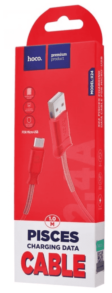 Usb Кабель-зарядка Lightning Hoco X24 Pisces 2.4A 1м силиконовый красный