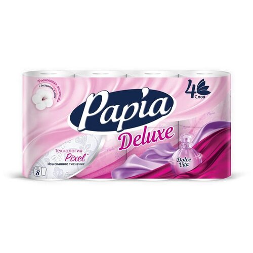 Купить Туалетная бумага Papia Deluxe Арома Дольче Вита, 4 слоя, 8 рулонов, Zewa, белый, вторичная целлюлоза, Туалетная бумага и полотенца