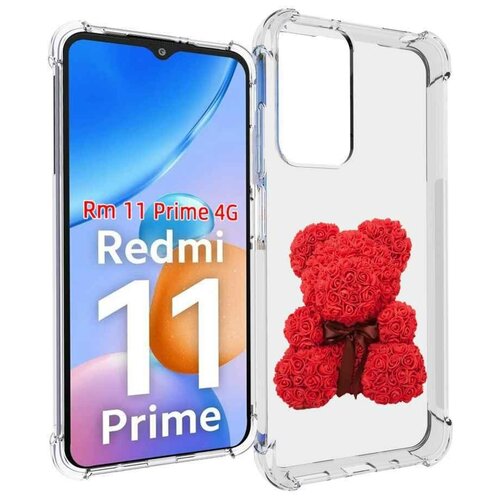 Чехол MyPads мишка-из-розочек для Xiaomi Redmi 11 Prime 4G задняя-панель-накладка-бампер