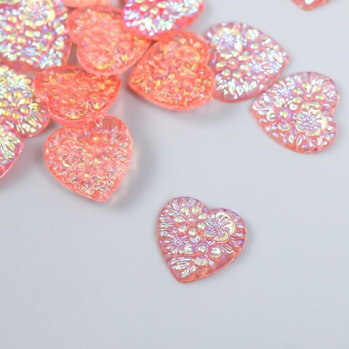 Декор для творчества пластик "Сердце" голография розовый набор 20 шт 1,6х1,6 см 9371464
