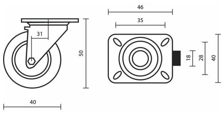 Колесо мебельное, d 40 мм, без тормоза, красное, 10шт - фотография № 2