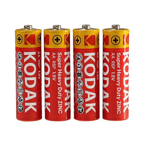 Батарейка солевая Kodak Super Heavy Duty, AA, R6-4S, 1.5В, спайка, 4 шт. батарейка солевая kodak super heavy duty aa r6 4s 1 5в спайка 4 шт