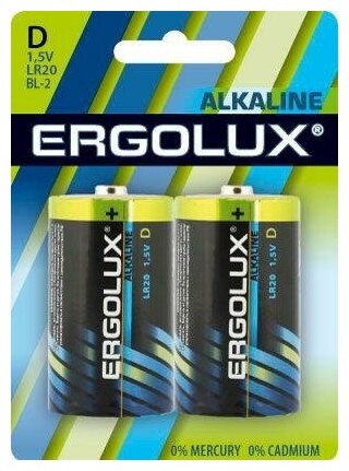 Элемент питания алкалиновый D/LR20 1.5В Alkaline BL-2 (блист.2шт) Ergolux 11752