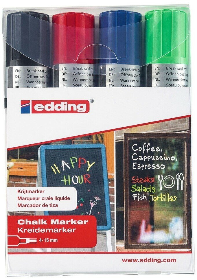 Художественный маркер Edding Набор маркеров меловых edding 4090, 4-15мм, 4цв.