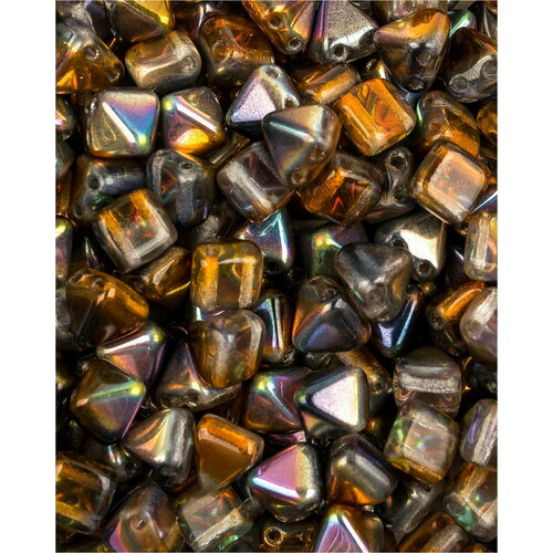 Стеклянные чешские бусины с двумя отверстиями, Pyramid beads 2-hole, 6 мм, цвет Crystal Magic Copper, 10 шт.