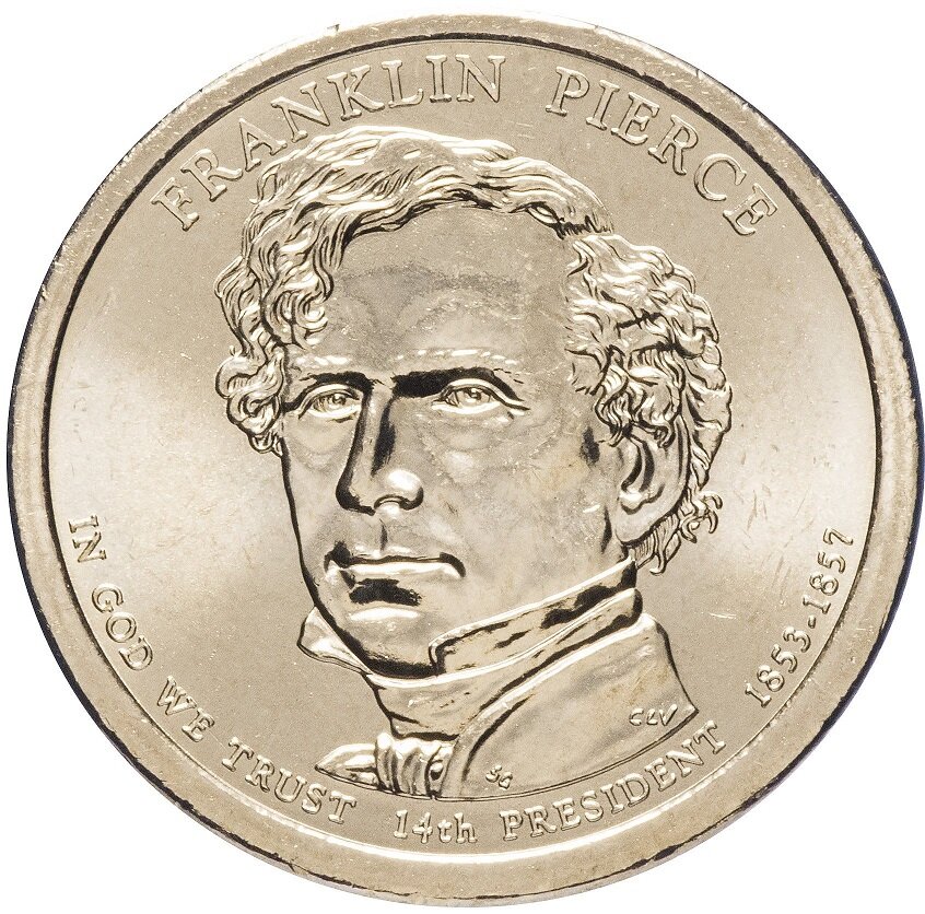 (14p) Монета США 2010 год 1 доллар "Франклин Пирс" 2010 год Латунь UNC