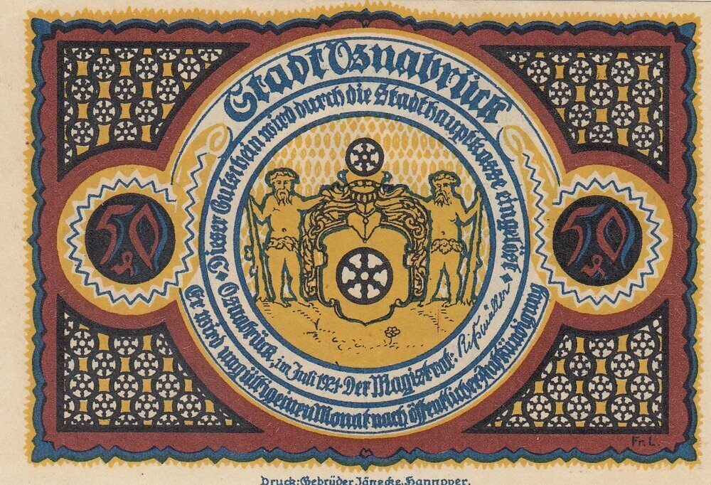 Германия (Веймарская Республика) Оснабрюк 50 пфеннигов 1921 г. (№3) (4)