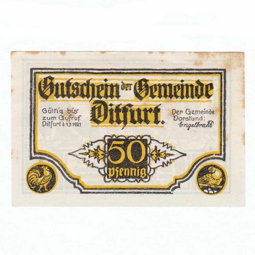 Германия (Веймарская Республика) Дитфурт 50 пфеннигов 1921 г. (Вид 1) (2) германия веймарская республика дитфурт 10 пфеннигов 1921 г