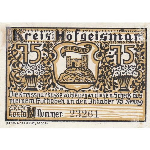 Германия (Веймарская Республика) Хофгайсмар 75 пфеннигов 1922 г. германия веймарская республика айзенах 75 пфеннигов 1922 г 1