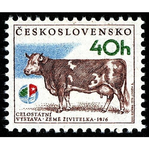 (1976-040) Марка Чехословакия Корова , III O 1976 029 марка куба салют союз 11 день космонавтики iii o