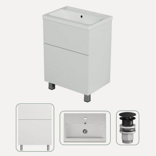 Изображение товара Тумба с раковиной AM.PM Gem, с донным клапаном, глянцевая, белая/черная, 60х42х81 см