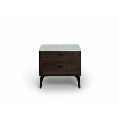 Прикроватная тумба цвет корпуса дуб темно коричневый, цвет топа белый мрамор, (Габариты: 500 x 430 x 490 mm)
