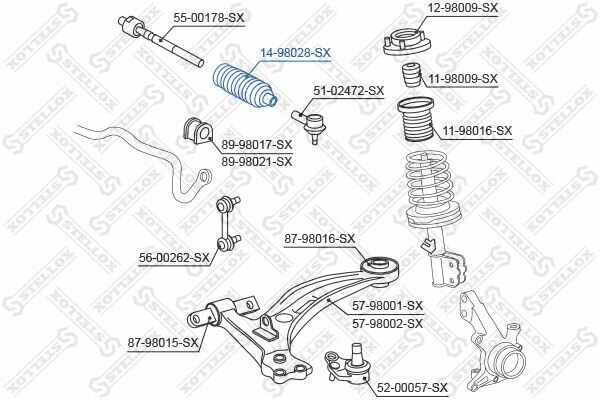 Пыльник рейки рулевой для для Honda Civic VIII 05 1498028SX STELLOX