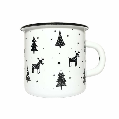 Эмалированная кружка «Ели и олени», белая, 400 мл