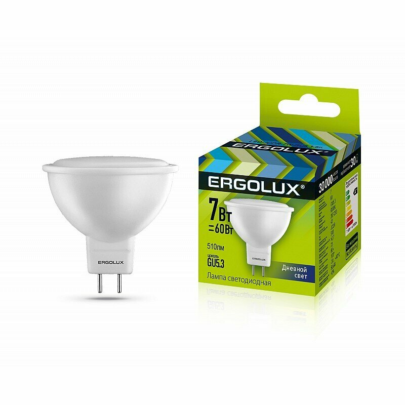 Ergolux LED-JCDR-7W-GU5.3-6K (Эл. лампа светодиодная JCDR 7Вт GU5.3 6500K 180-240В), цена за 1 шт.
