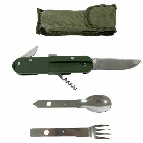 Многофункциональный армейский инструмент-мультитул 5 в 1 в чехле: вилка, нож, ложка, открывалка консервов, штопор, для кемпинга, выживания; Beri-M10 карманный мульти инструмент для выживания на кемпинге