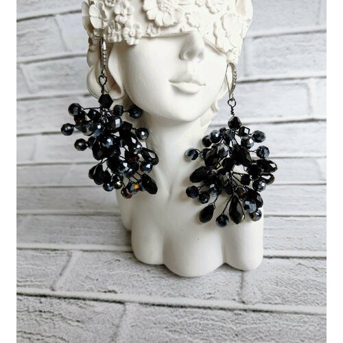 Комплект серег, размер 70 мм, черный