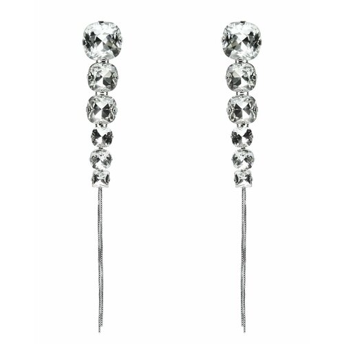 Серьги с подвесками , кристаллы Swarovski, серебряный, бесцветный