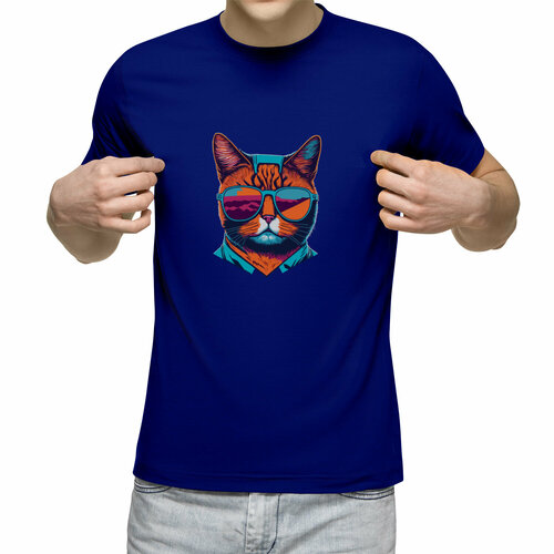 мужская футболка кот в очках 2xl синий Футболка Us Basic, размер L, синий